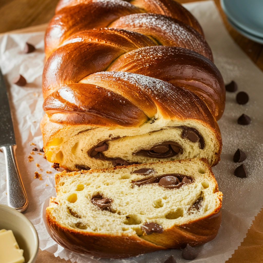 Golden Braided Chocolate Chip Brioche